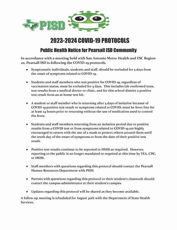 20232024 PISD COVID Protocols Pearsall Independent School District